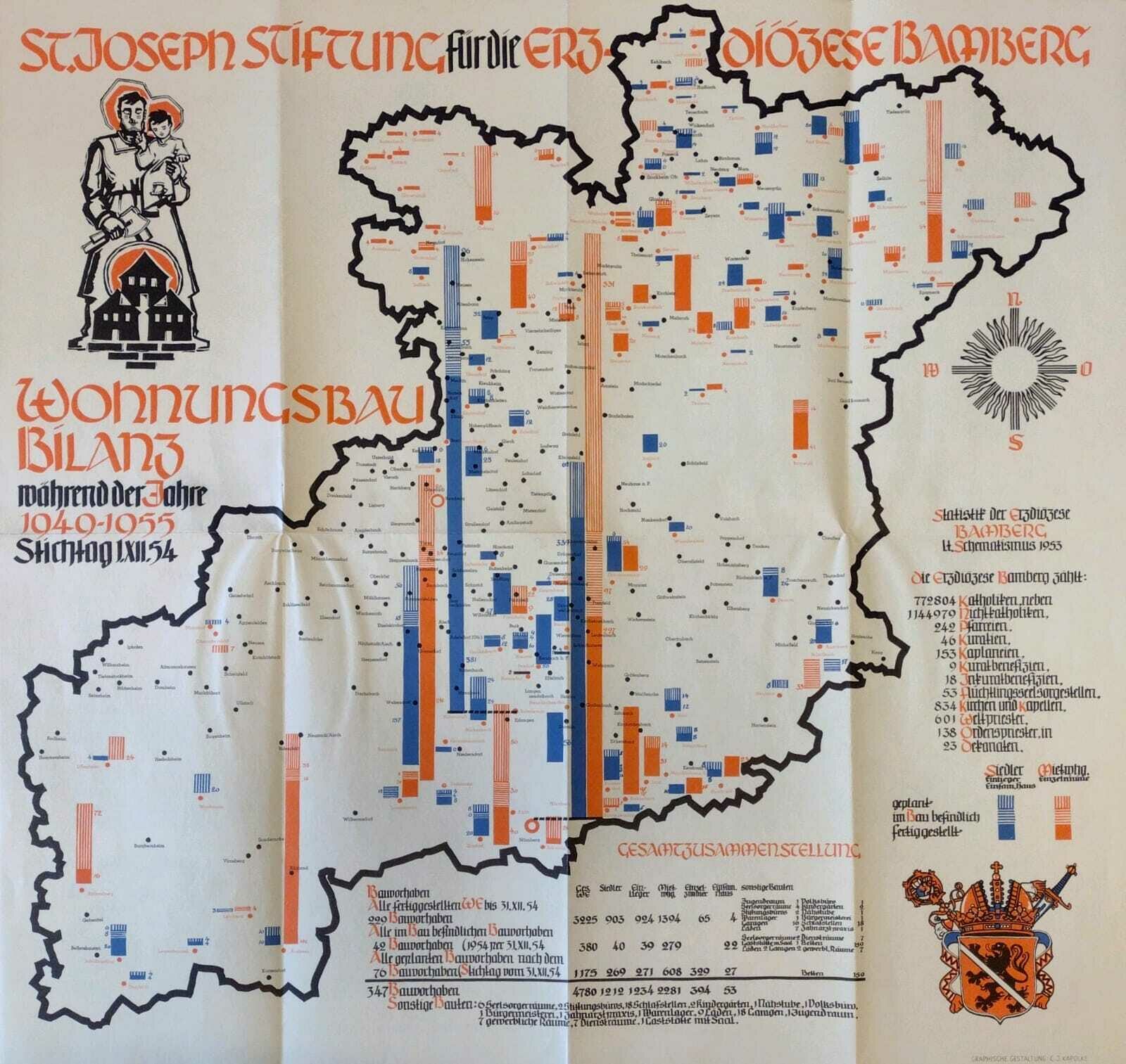Karte mit der Erfolgs bilanz des Wohnungsbaus in der Dioezese Bamberg